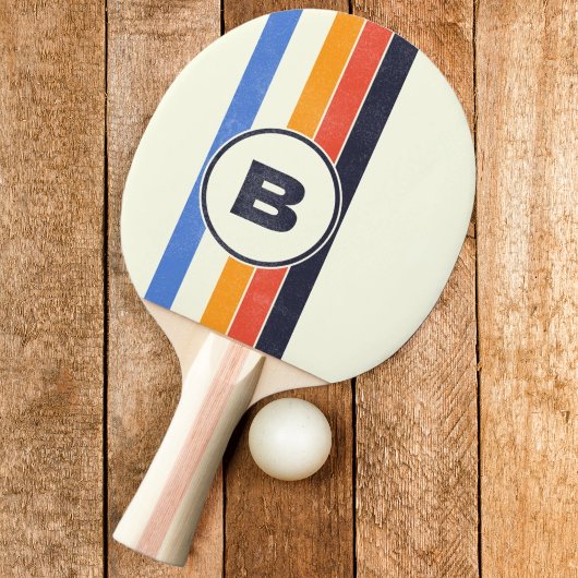 Distressed Retro Five Striped Dark with Initial Tischtennis Schläger