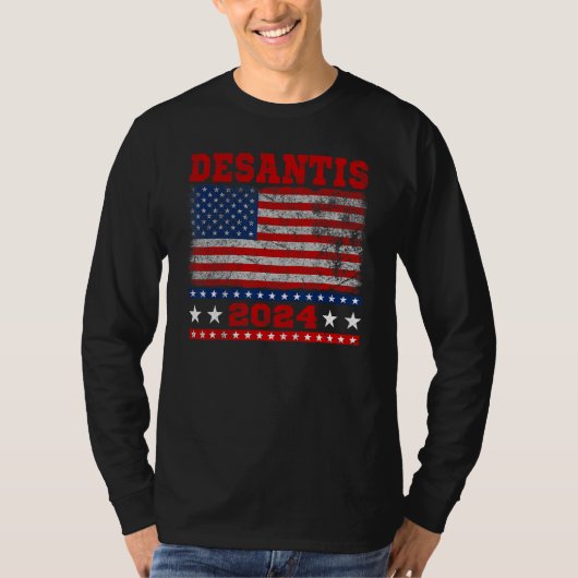 Distressed Style American Flag Desantis 2024 T-Shirt (Vorderseite)