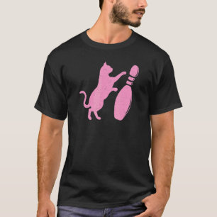 Distressed Style Süße Katze wirft Bowling-Kegel um T-Shirt