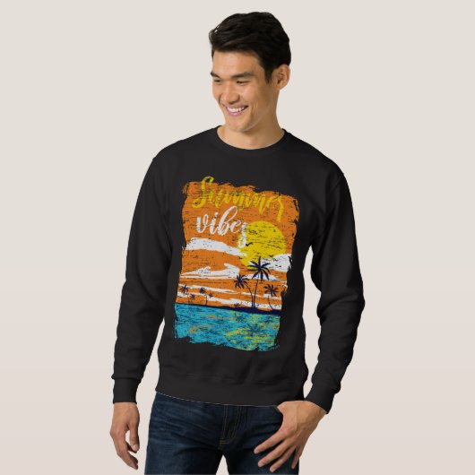Distressed Summer Vibes Retro Sunset Beach Palm Tr Sweatshirt (Vorne ganz)