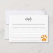 Distressed Sunbeam Dog Paw Custom Lined Monogram Mitteilungskarte (Vorderseite)