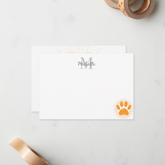 Distressed Sunbeam Dog Paw Personalized Monogram Mitteilungskarte (Vorderseite/Rückseite Beispiel)