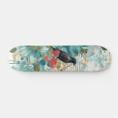 Distressed Teal Florals Raven & Roses Skateboard (Horizontal)