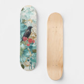 Distressed Teal Florals Raven & Roses Skateboard (Vorderseite)