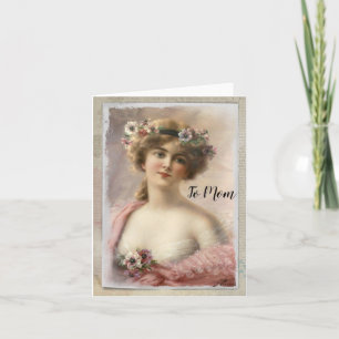 Distressed Victorian Frau mit Blumen auf Aquarell Feiertagskarte