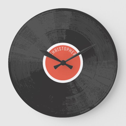 Distressed Vinyl Record Clock With Name Große Wanduhr (Vorderseite)