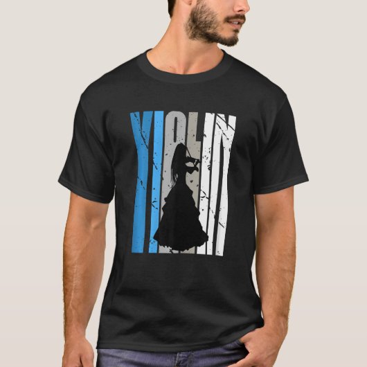 Distressed Violin Player Retro Female Words Text R T-Shirt (Vorderseite)