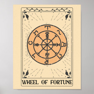 Distressed Wheel of Fortune major arcana Tarot Poster