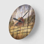 Distressed Wood Rustic Western Country Red Barn Runde Wanduhr (Winkel)