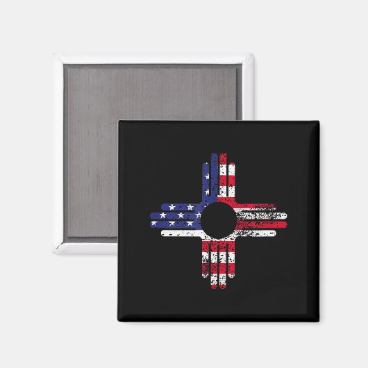 Distresses American Flag New Mexico Zia Symbol For Magnet (Vorderseite/Rückseite)