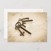 Distressive antike Skeletttasten auf Schlüsselring Postkarte (Vorne/Hinten)