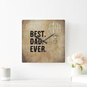 Distressive Beige Vintage Heißluftballon Steampunk Quadratische Wanduhr