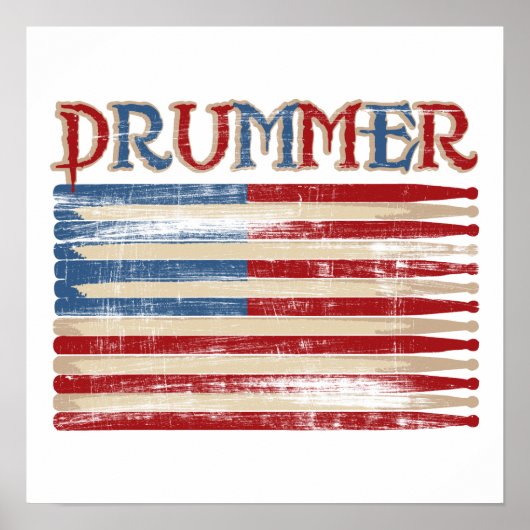 Distressive Drum Stick USA Flag Drummer T-Shirts G Poster (Vorne)
