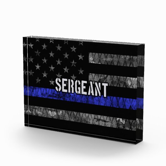 Distressive Flagge der Sergeant Thin Blue Line Fotoblock (Rechts)