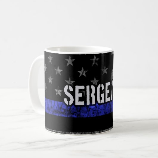 Distressive Flagge der Sergeant Thin Blue Line Kaffeetasse (Vorderseite Links)