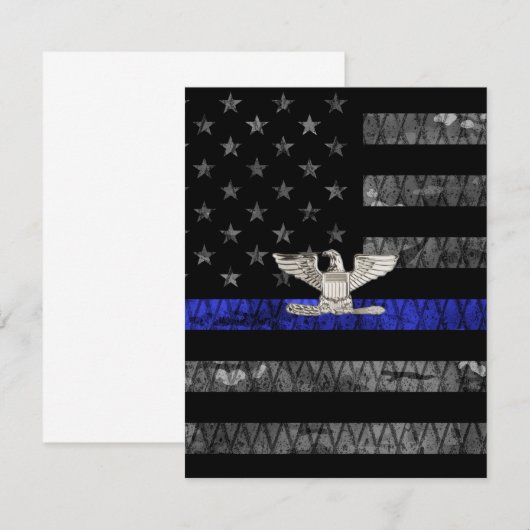 Distressive Flagge mit Oberst Thin Blue Line Dankeskarte (Vorne/Hinten)