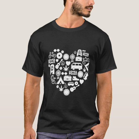 Distressive Hippie Elements Liebe Herzklopfen T-Shirt (Vorderseite)