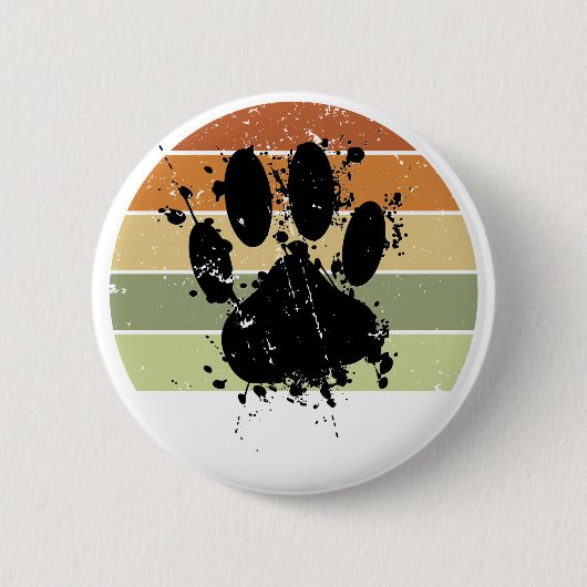 Distressive Paint Spatter Dog Paw Print Retro Suns Button (Vorderseite)