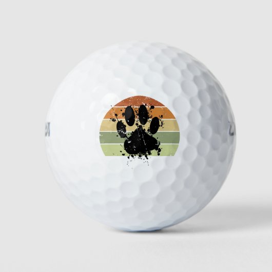 Distressive Paint Spatter Dog Paw Print Retro Suns Golfball (Vorderseite)