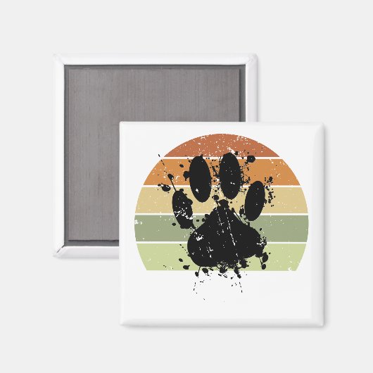Distressive Paint Spatter Dog Paw Print Retro Suns Magnet (Vorderseite/Rückseite)