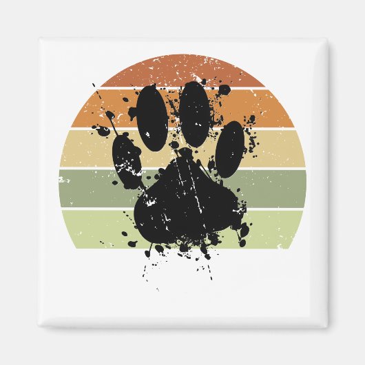 Distressive Paint Spatter Dog Paw Print Retro Suns Magnet (Vorne)