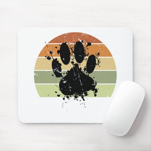 Distressive Paint Spatter Dog Paw Print Retro Suns Mousepad (Mit Mouse)