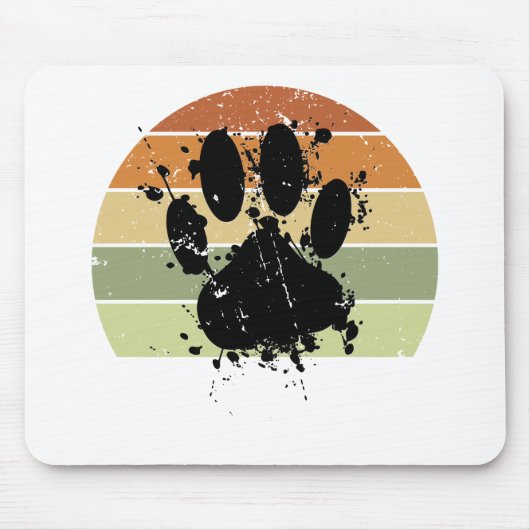 Distressive Paint Spatter Dog Paw Print Retro Suns Mousepad (Vorne)