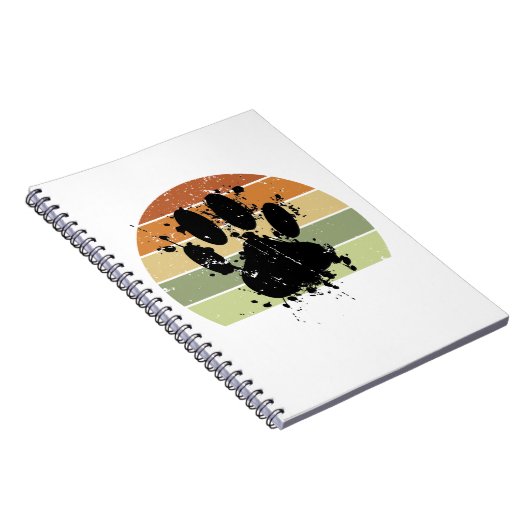 Distressive Paint Spatter Dog Paw Print Retro Suns Notizblock (Rechte Seite)