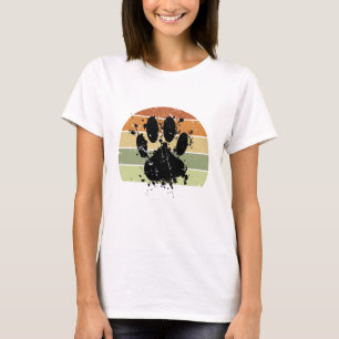 Distressive Paint Spatter Dog Paw Print Retro Suns T-Shirt