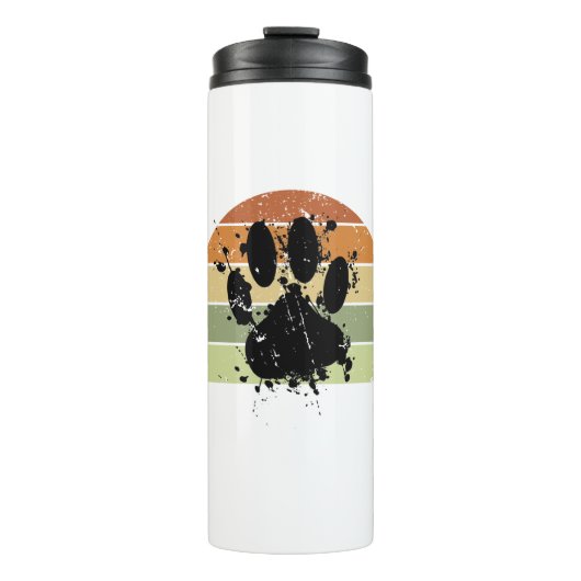 Distressive Paint Spatter Dog Paw Print Retro Suns Thermosbecher (Vorderseite)