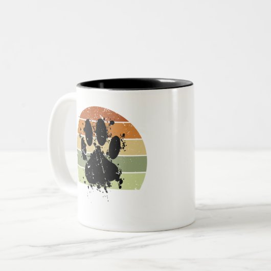 Distressive Paint Spatter Dog Paw Print Retro Suns Zweifarbige Tasse (Vorderseite Links)