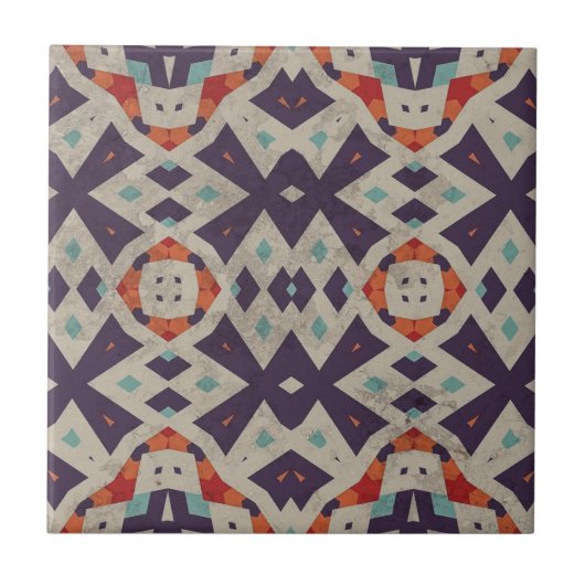 Distressive Stone Textur Ethnic Mosaic Geometric Fliese (Vorderseite)