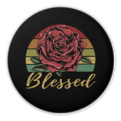 Distrestierte Retro Sunset Rote Rose gesegnet Keramikknauf (Vorderseite)