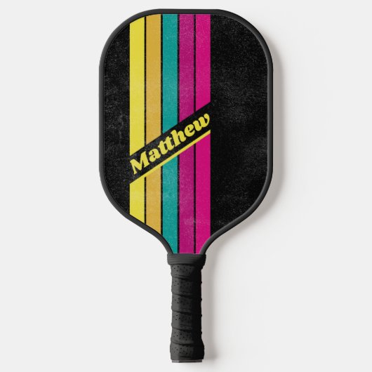 Distrestierter Retro-Streifen dunkler 80er mit Nam Pickleball Schläger (Vorderseite)