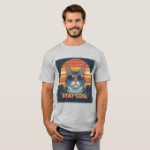 Distrestiertes Retro "Bleibe Cool" Cat T-Shirt - 8 (Vorne ganz)