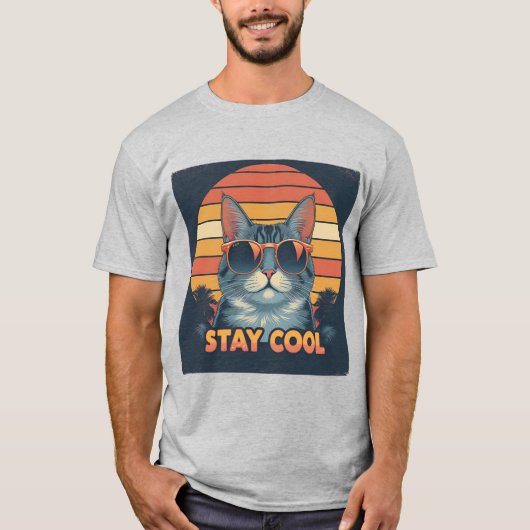 Distrestiertes Retro "Bleibe Cool" Cat T-Shirt - 8 (Vorderseite)