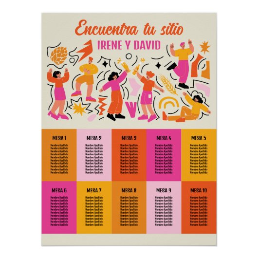 Distribución de Asientos Boda Nostalgia Fiesta Poster (Vorderseite)
