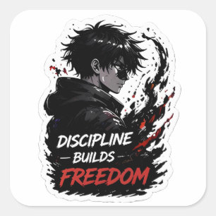 Disziplin schafft Freiheit Anime-Junge Vinyl-Aufkl Quadratischer Aufkleber