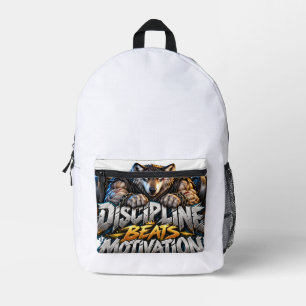 Disziplin schlägt Motivation Löwe Motivations-Trai Bedruckter Rucksack