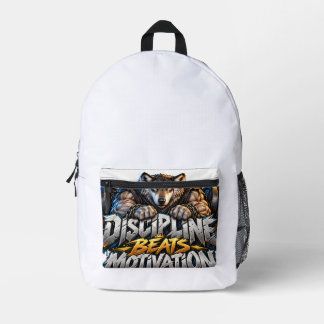 Disziplin schlägt Motivation Löwe Motivations-Trai Bedruckter Rucksack