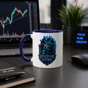 Disziplin statt Hype Blaues Glühen Bitcoin Krypto Tasse