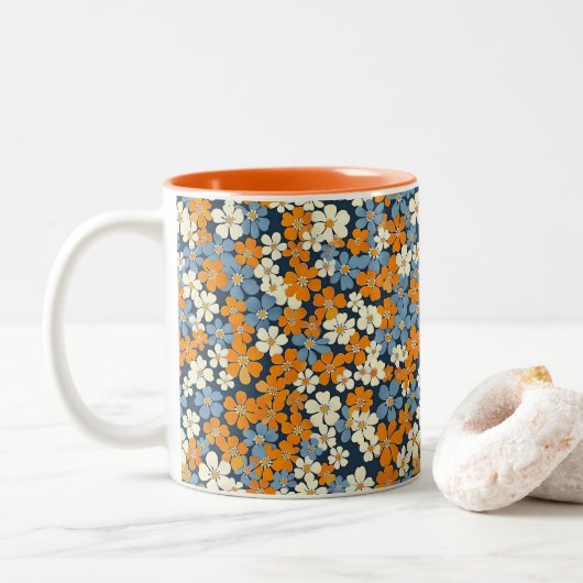 Ditsy Blume Pattern Zweifarbige Tasse (Mit Donut)