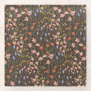 Ditsy-Blume: Vintages Mille-Fleur-Muster Glasuntersetzer