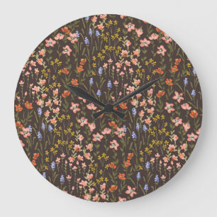 Ditsy-Blume: Vintages Mille-Fleur-Muster Große Wanduhr