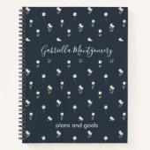 Ditsy-Blumen-Boho-Wildblume-Dunkelblau-Name-Text Notizblock (Vorderseite)