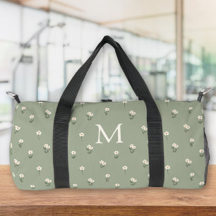 Ditsy-Blumen-Boho-Wildblumen-Sagegrün-Monogramm Duffle Bag