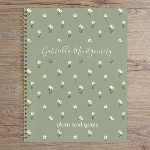 Ditsy-Blumen-Boho-Wildblumen-Sagegrün-Name-Text Notizblock