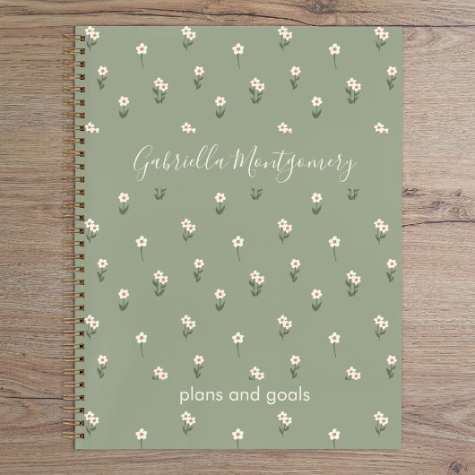 Ditsy-Blumen-Boho-Wildblumen-Sagegrün-Name-Text Notizblock