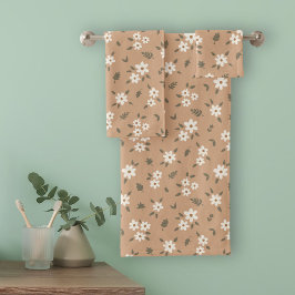 Ditsy-Blumen-Cottagecore-Boho-Wildflower-Tan-Braun Badhandtuch Set
