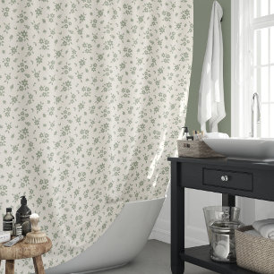 Ditsy-Blumenmuster gedämpfte neutrale Cottagecore Duschvorhang
